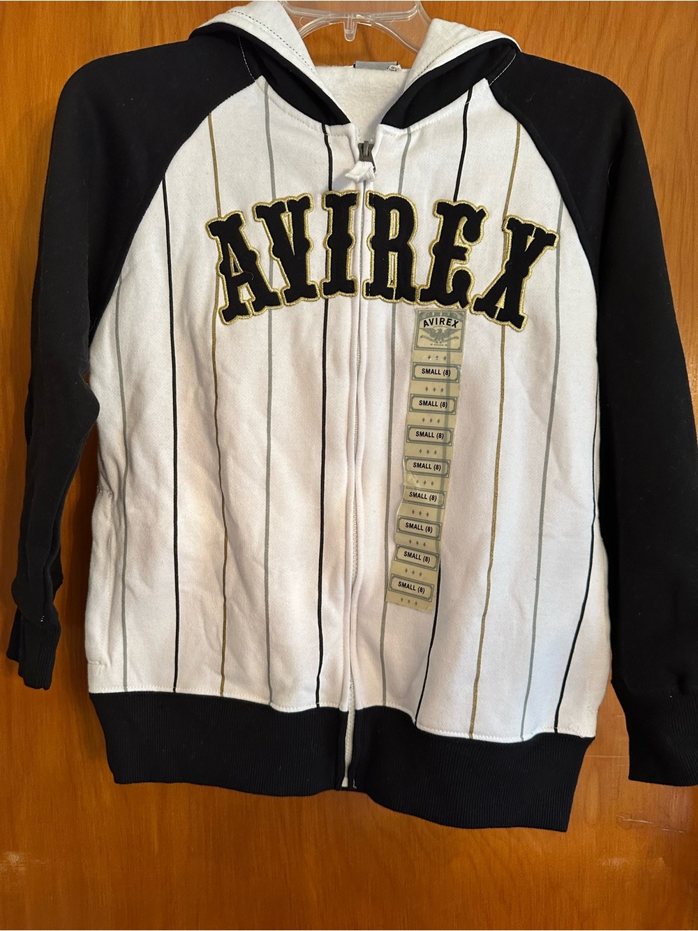 Avirex Youth S 8 NWT Zip Hoodie White Black Pinstripe Logo